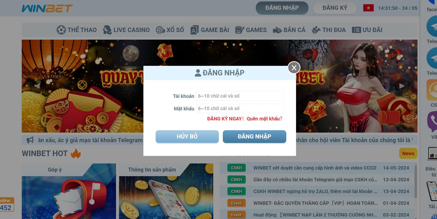 Link đăng nhập vào trang chủ Winbet Casino an toàn